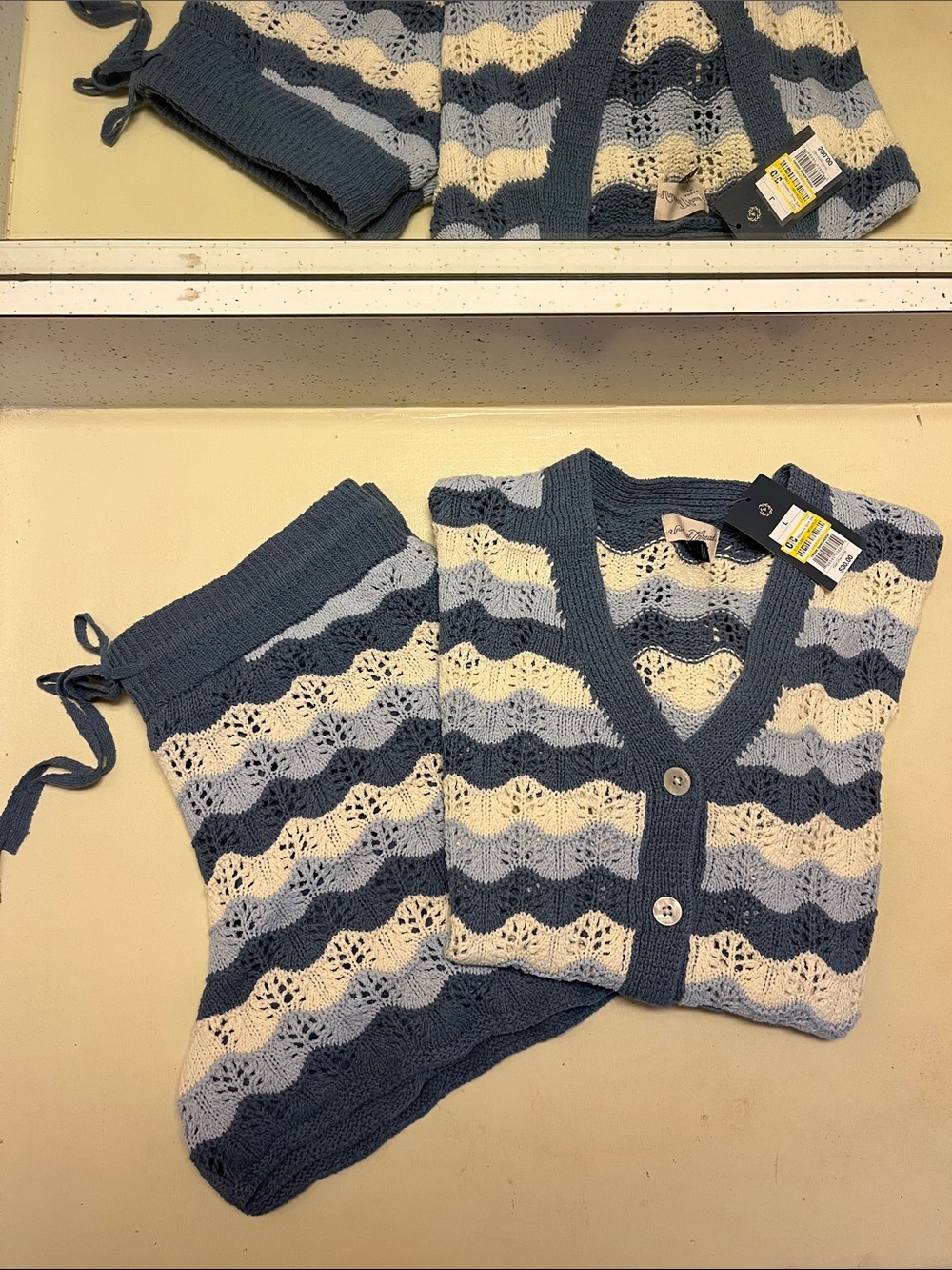 Universal Thread Blue and Cream Striped Knit Button Cardigan Set